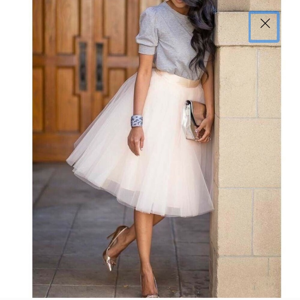 Beige Tulle Layered Skirt